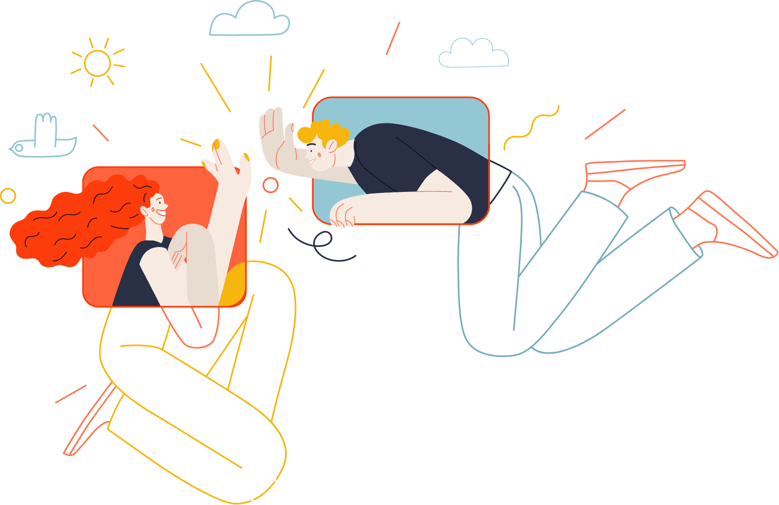 illustration homme et femme qui se tapent dans les mains